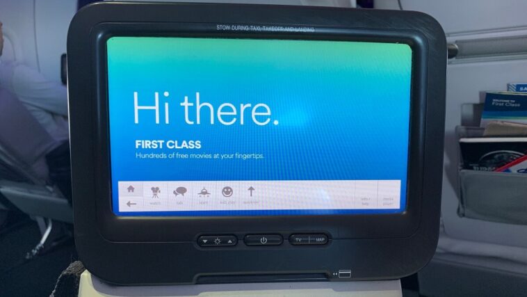 entertainment screen on first class flight