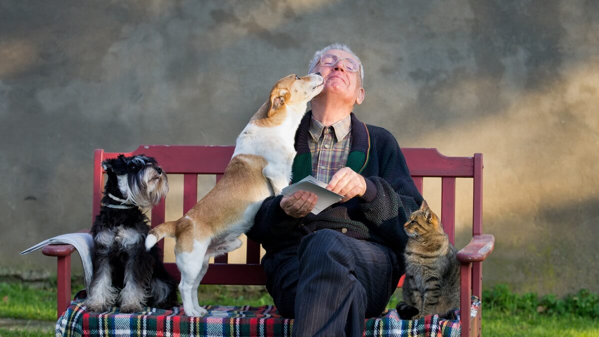 man with pets in aged care