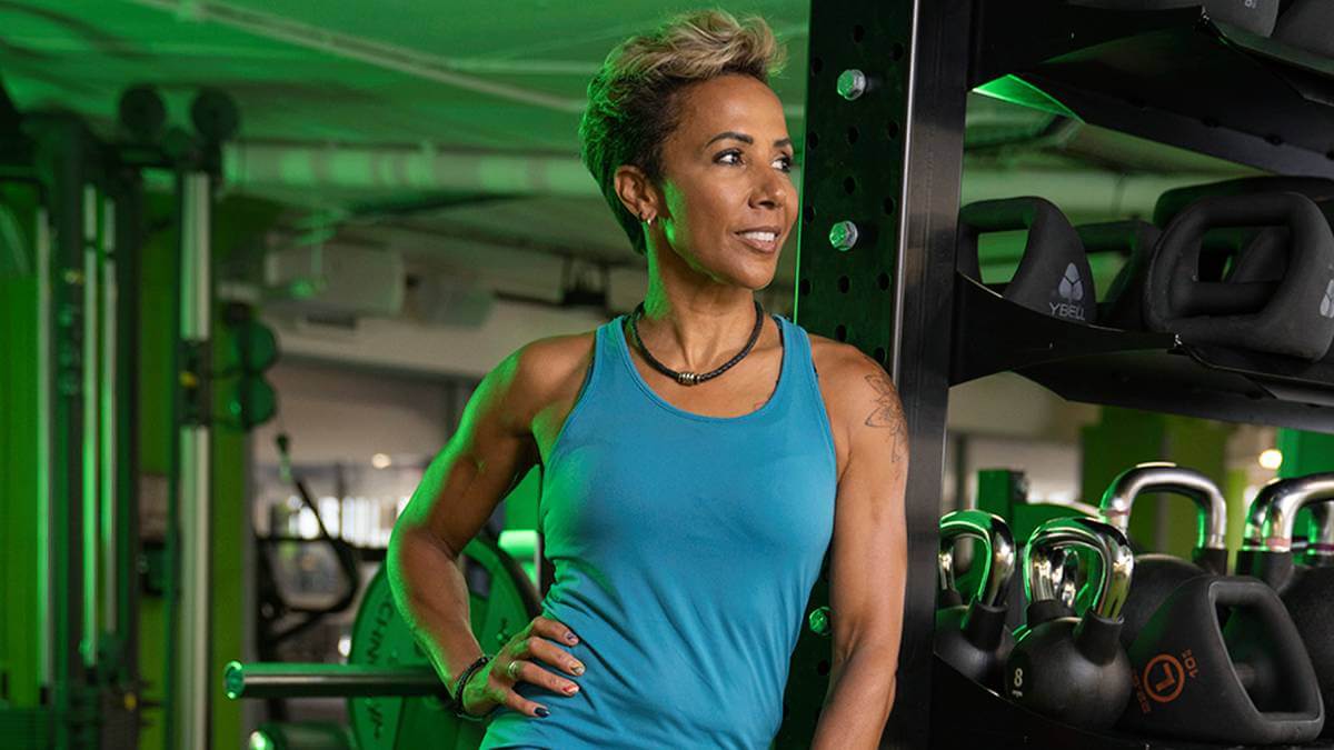 Dame Kelly Holmes in the gym