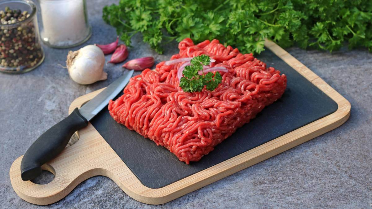 Beef mince on a chopping board