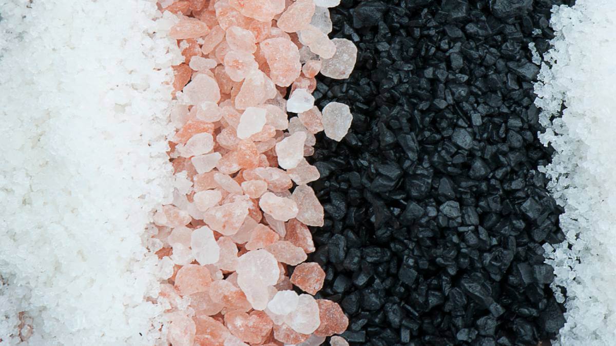 Piles of different-coloured salt