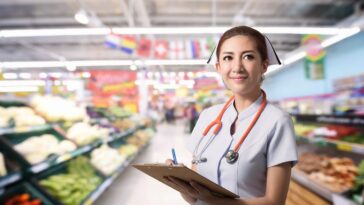 nurse in supermarket
