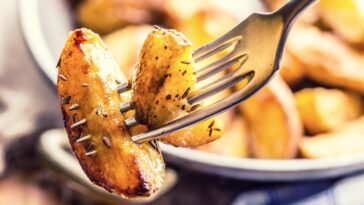 potatoes on fork