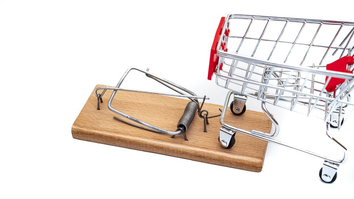 shopping trolley about to be caught in mouse trap