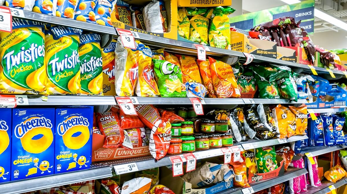 Supermarket shelf of chips