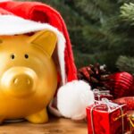Piggy bank with a Christmas hat