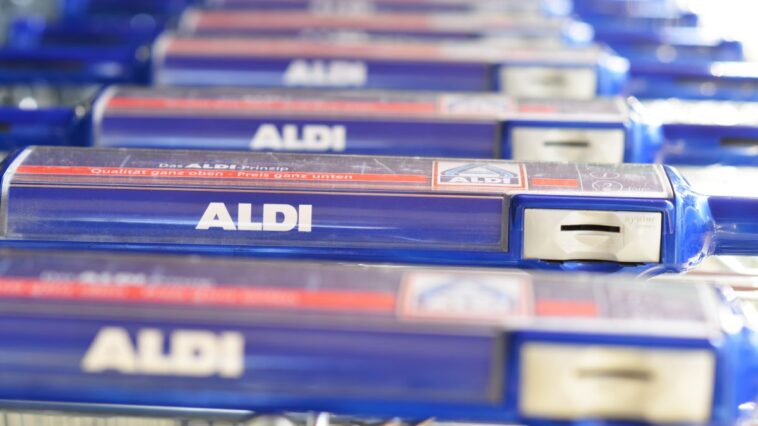 Aldi trolleys in a row