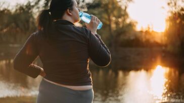 Overweight woman exercising