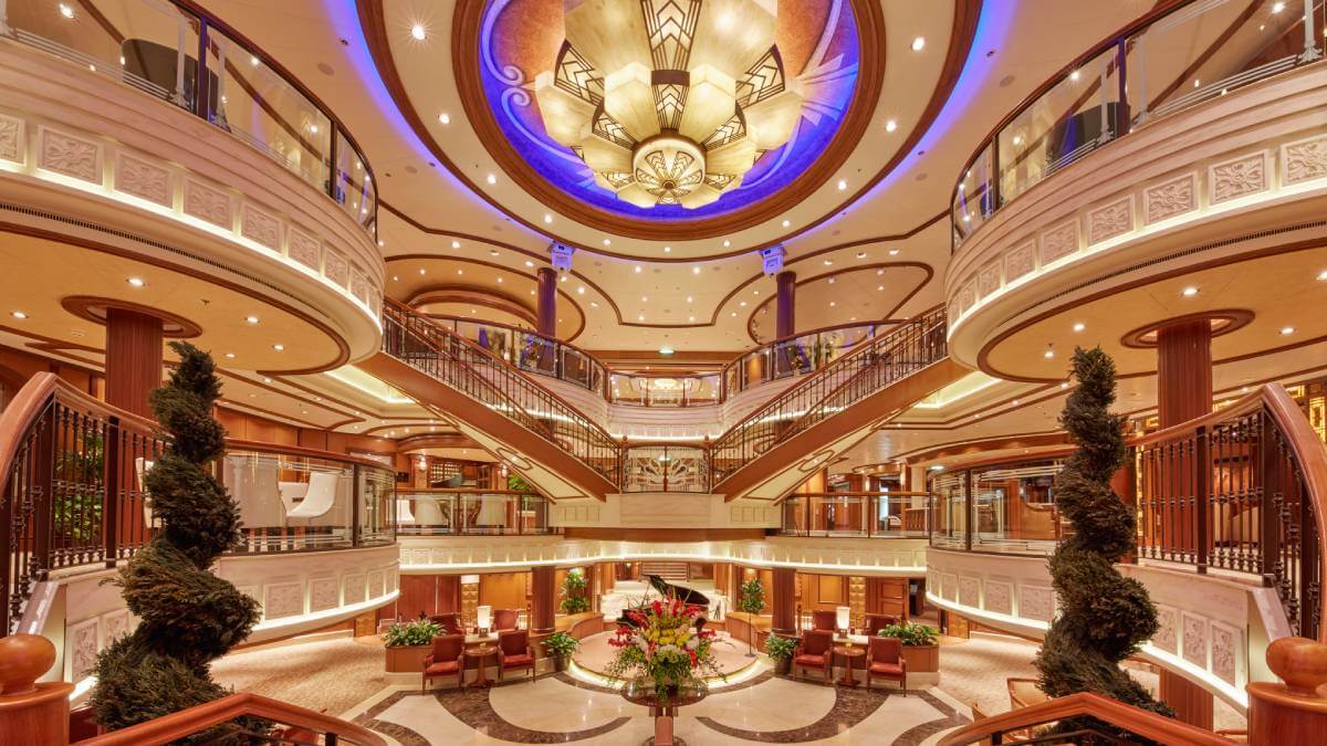 The grand lobby in Cunard's Queen Elizabeth