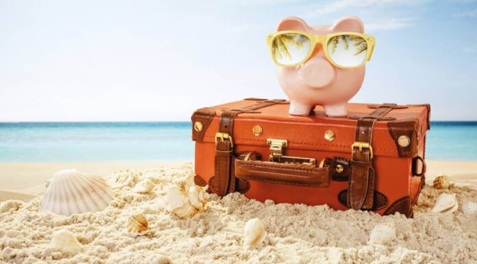 Piggy bank on a suitcase