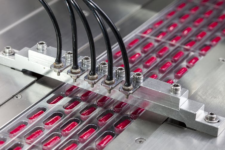 pharmaceutical pills on a production line