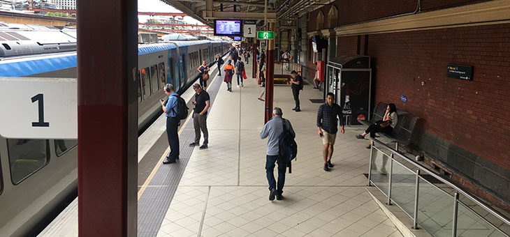 Pandemic peak hour at Flinders Street Station, Melbourne