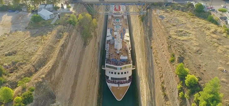 Cruise ship breaks record and squeezes through the Corinth Canal