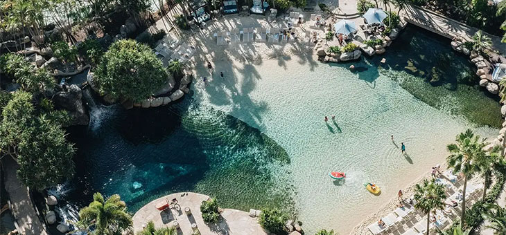 aerial view of gold coast marriott lagoon pool
