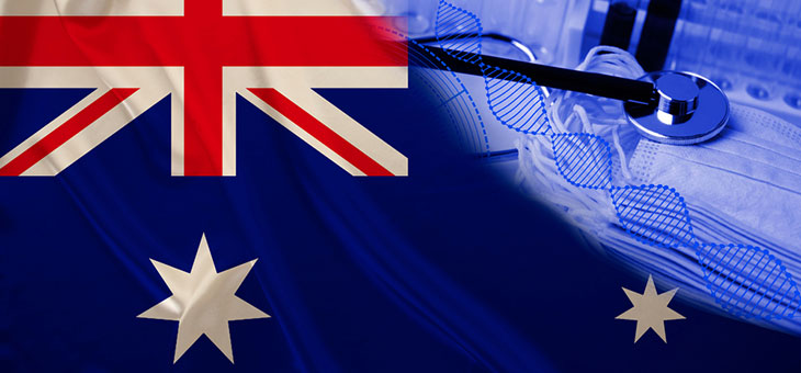 australian flag with medical equipment in the background
