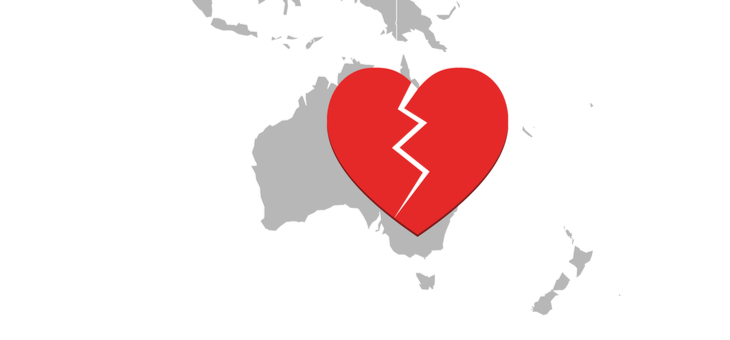 map of australia with a broken heart