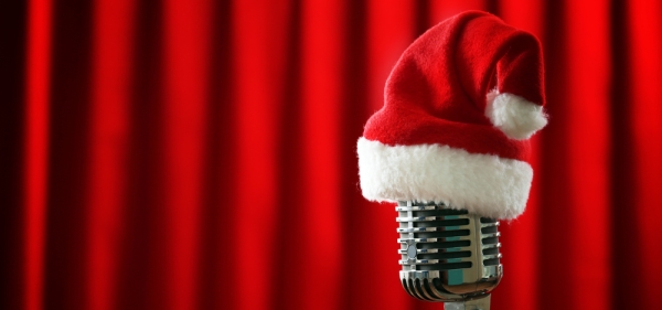 Christmas music being sung on a microphone