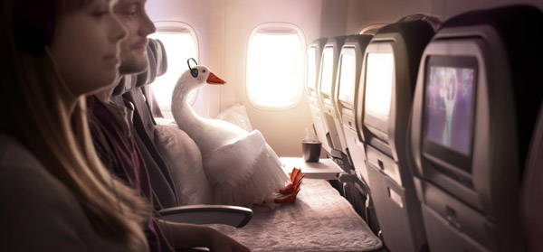Dave the goose in seat Air New Zealand ad