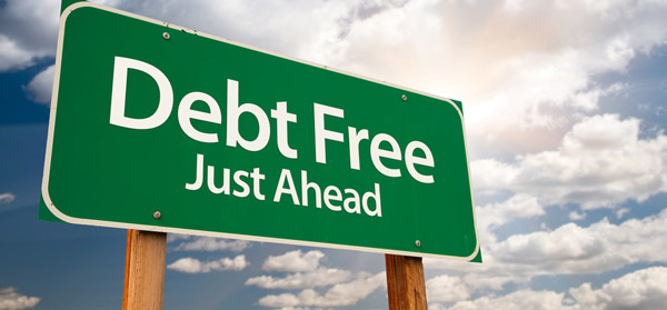 Debt free just ahead road sign