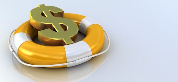 Dollar sign in life preserver concept for rent help