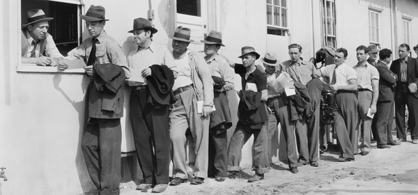 vintage image of men looking for work