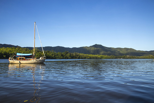 yacht in the bay outside the daintree