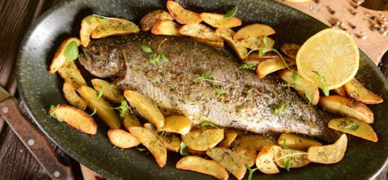 roasted trout with homemade chips