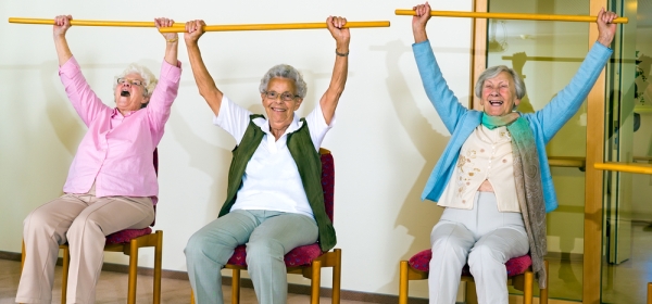 Three happy retiree women having fun