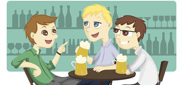 three men in a bar